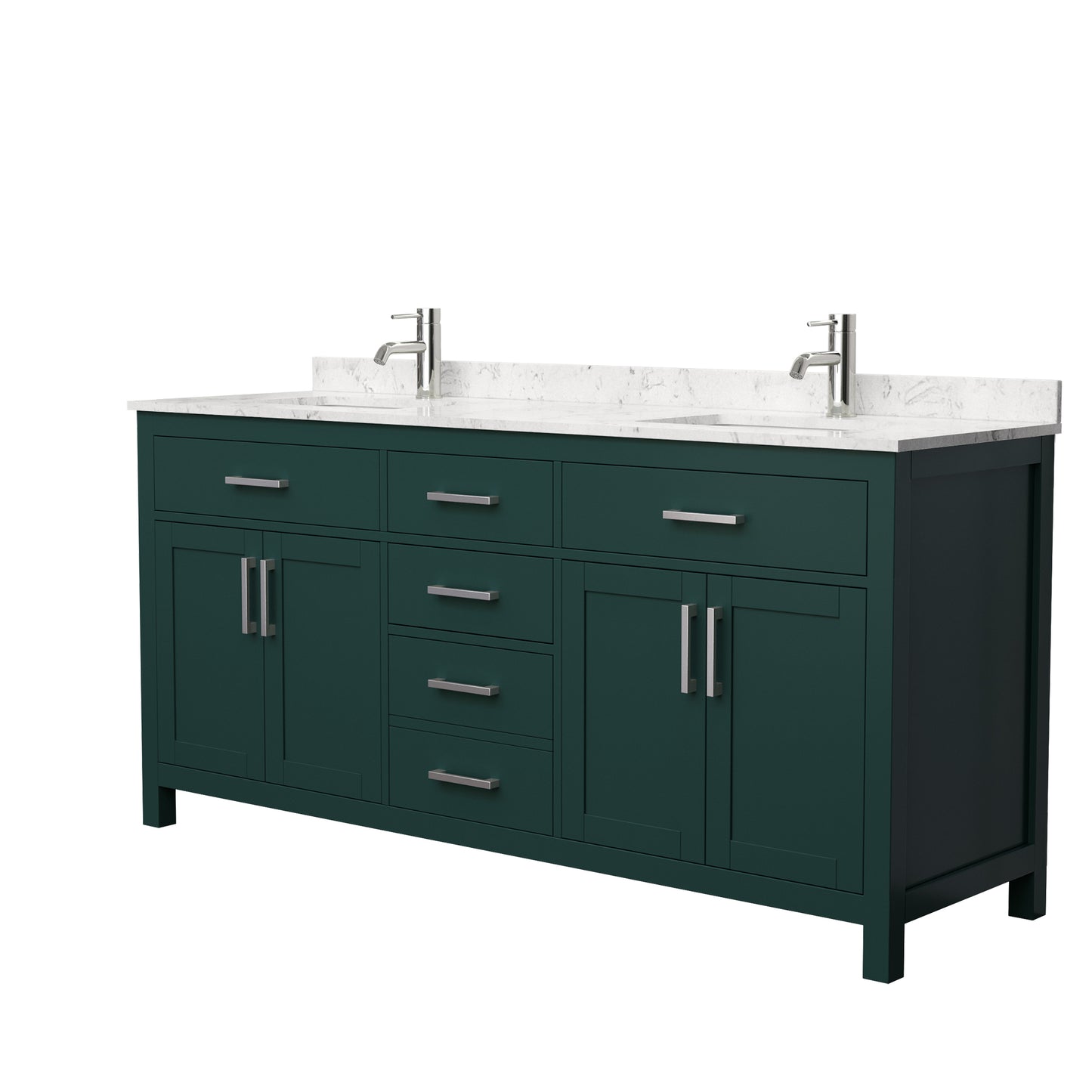 Beckett 72" Double Vanity in Green, Carrara Cultured Marble Top, Nickel Trim