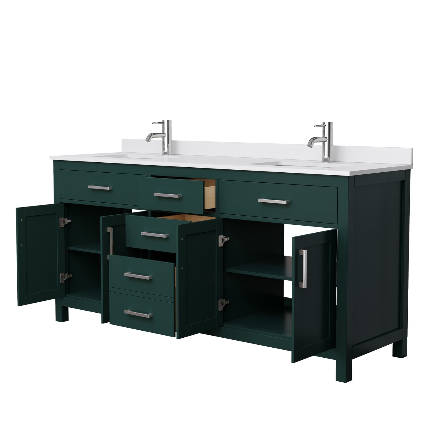 Beckett 72" Double Vanity in Green, White Cultured Marble Top, Nickel Trim