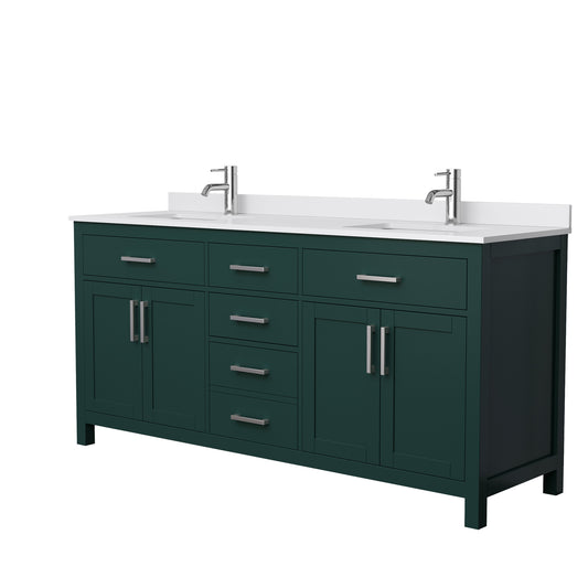 Beckett 72" Double Vanity in Green, White Cultured Marble Top, Nickel Trim