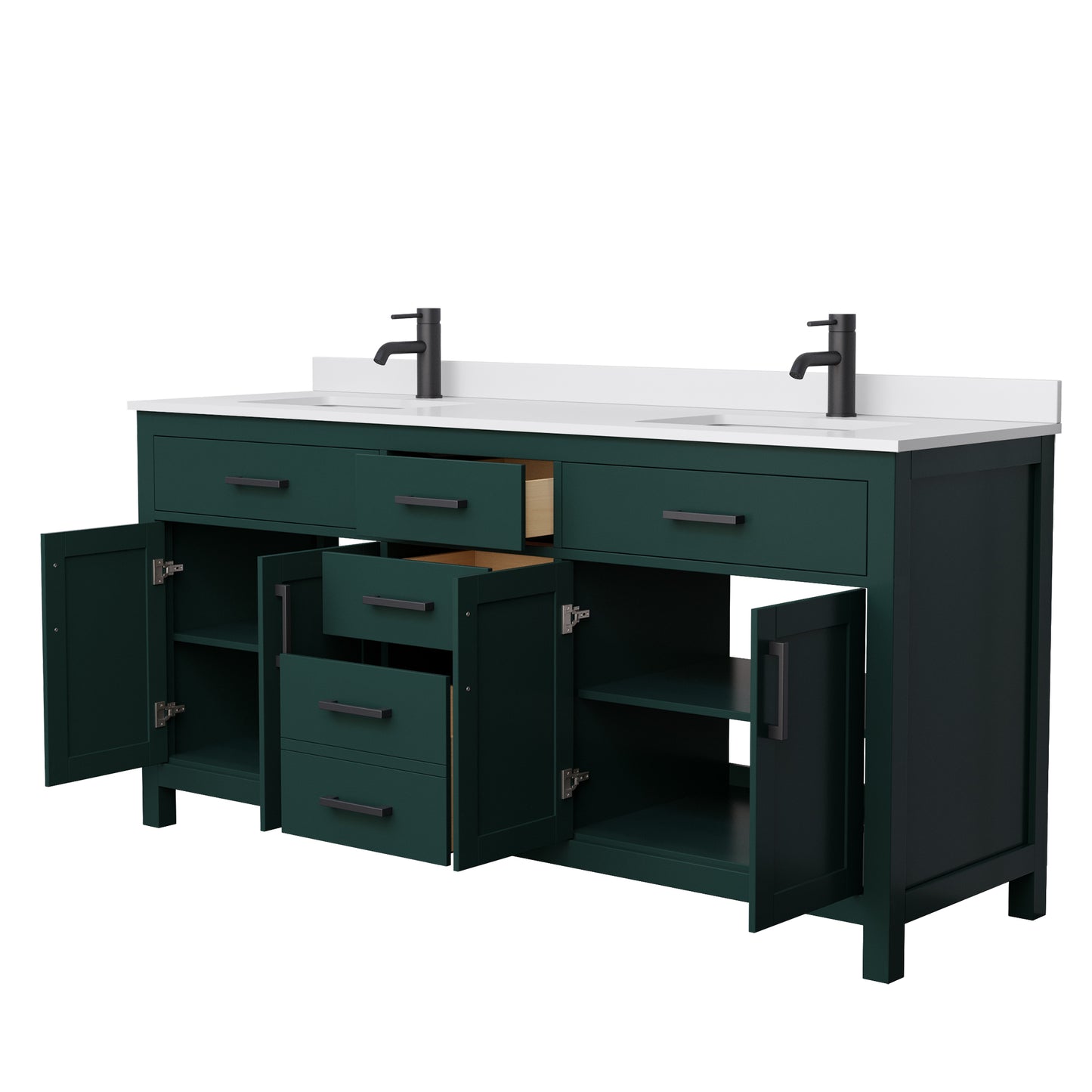 Beckett 72" Double Vanity in Green, White Cultured Marble Top, Black Trim
