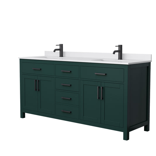Beckett 72" Double Vanity in Green, White Cultured Marble Top, Black Trim