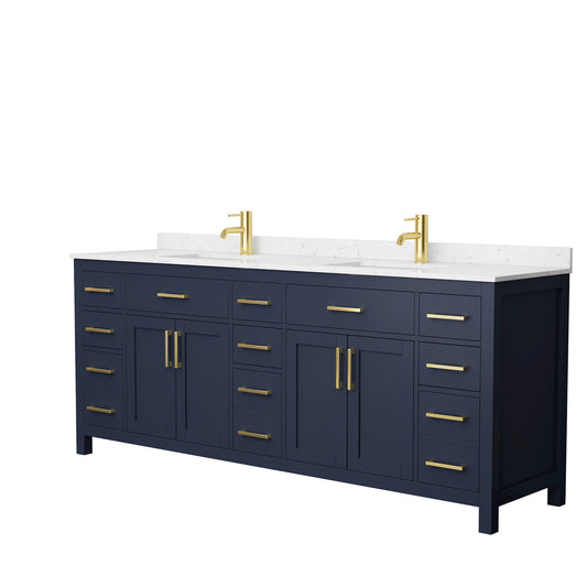 Beckett 84" Double Vanity in Dark Blue, Carrara Cultured Marble Top, Sinks