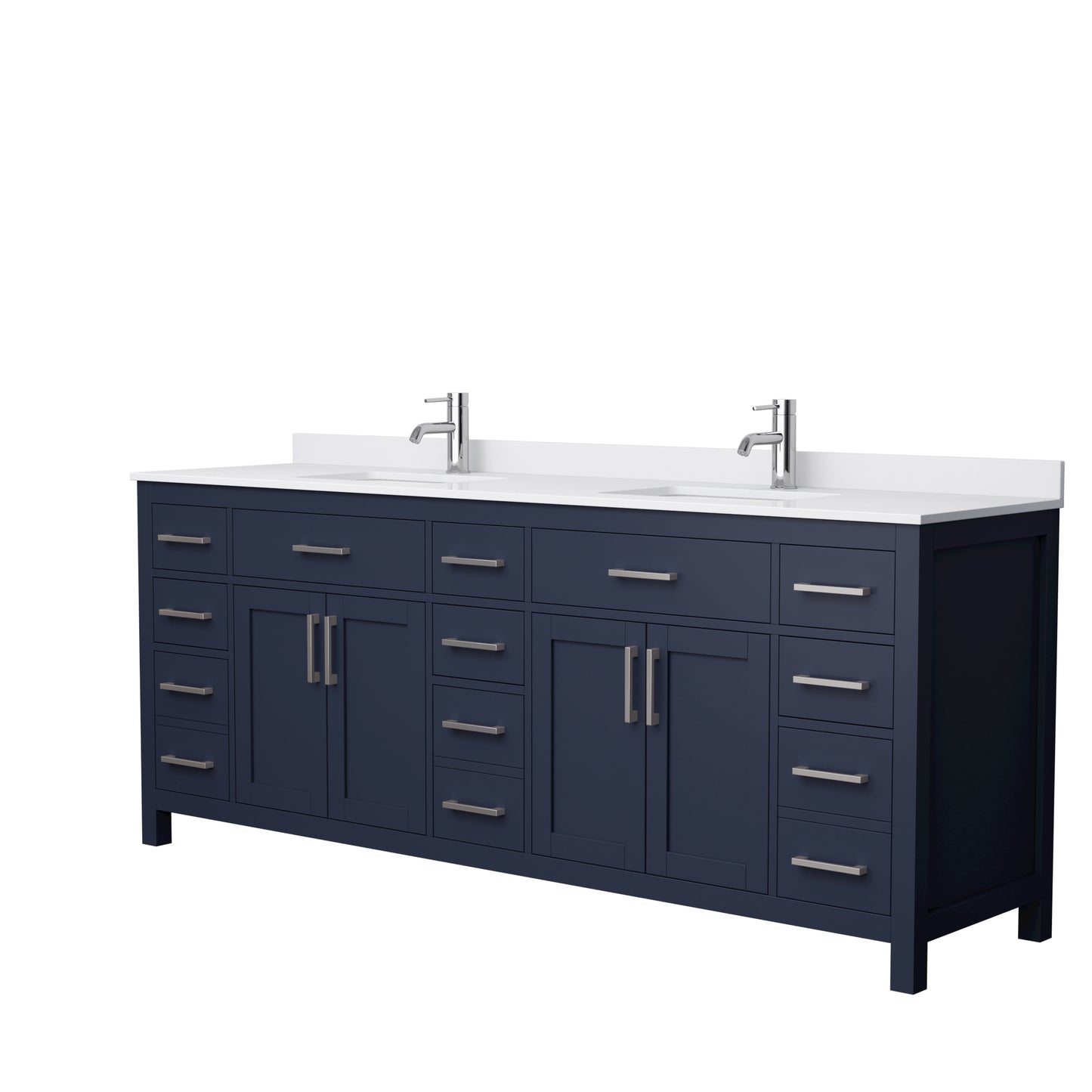 Beckett 84" Double Vanity in Dark Blue, White Cultured Marble Top, Nickel Trim