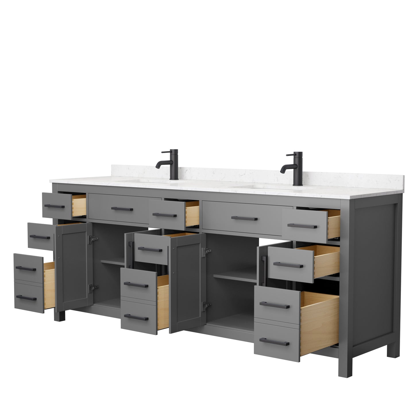 Beckett 84" Double Vanity in Dark Gray, Carrara Cultured Marble Top, Black Trim