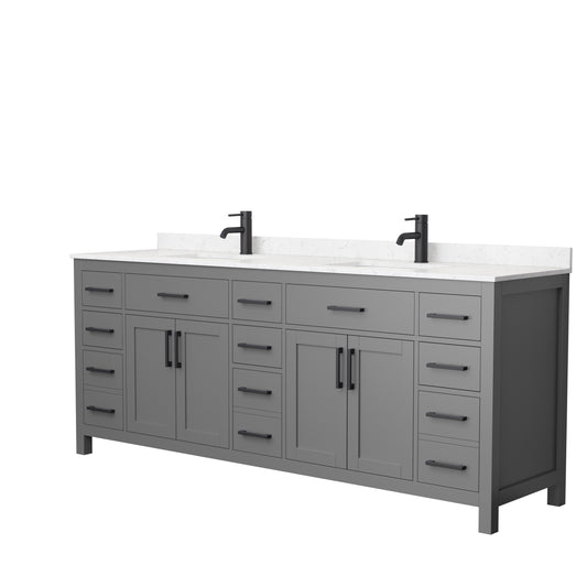 Beckett 84" Double Vanity in Dark Gray, Carrara Cultured Marble Top, Black Trim