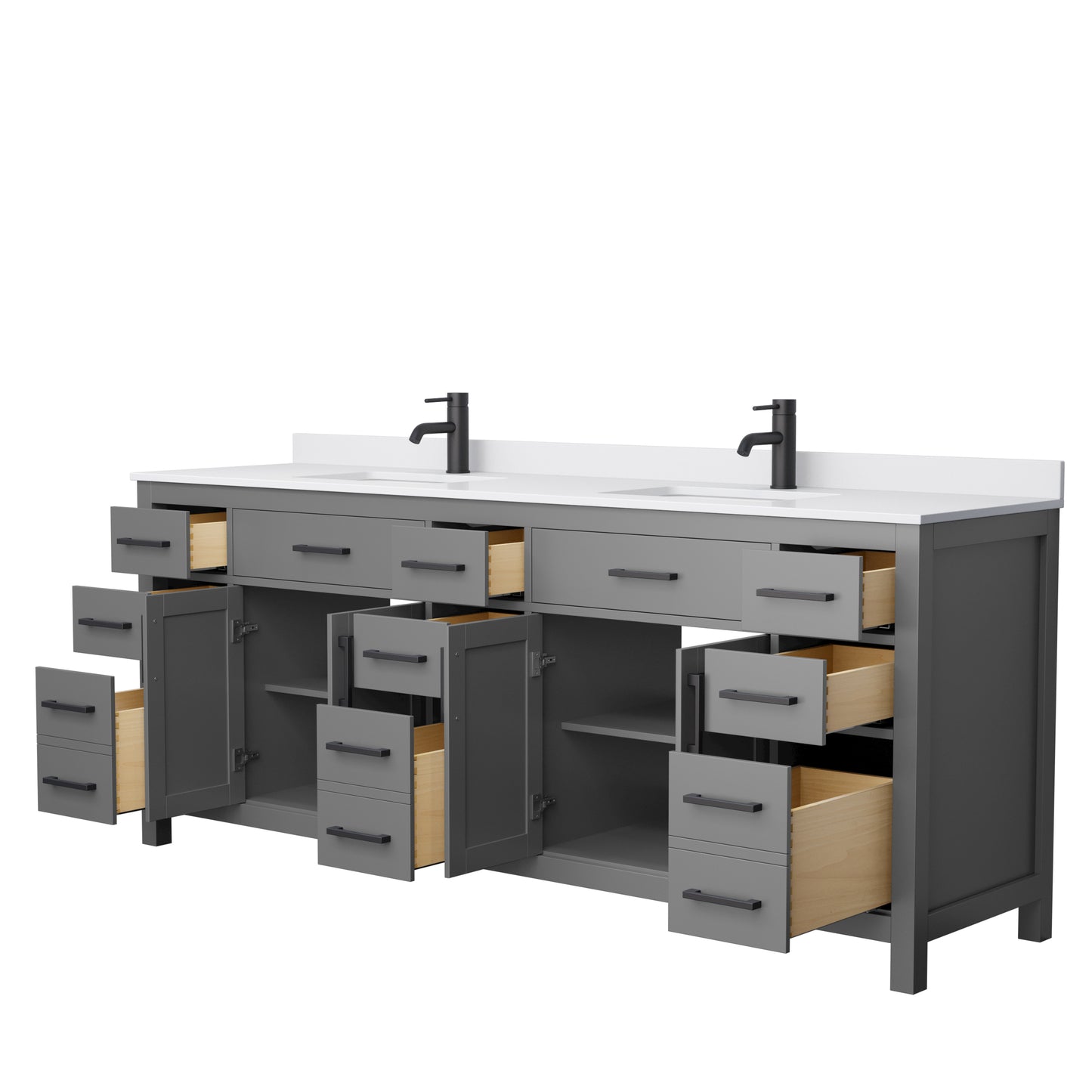 Beckett 84" Double Vanity in Dark Gray, White Cultured Marble Top, Black Trim