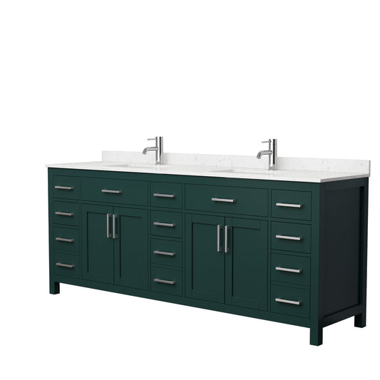 Beckett 84" Double Vanity in Green, Carrara Cultured Marble Top, Nickel Trim