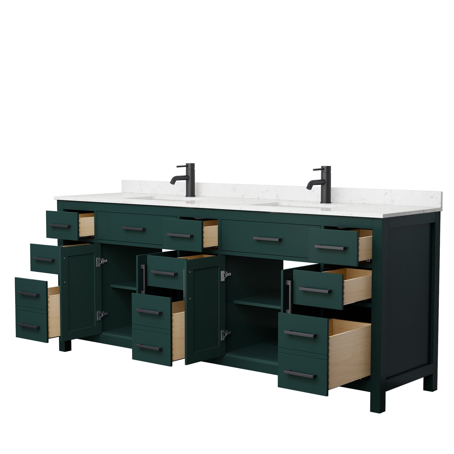 Beckett 84" Double Vanity in Green, Carrara Cultured Marble Top, Black Trim