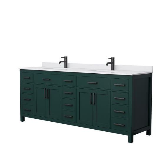 Beckett 84" Double Vanity in Green, White Cultured Marble Top, Black Trim
