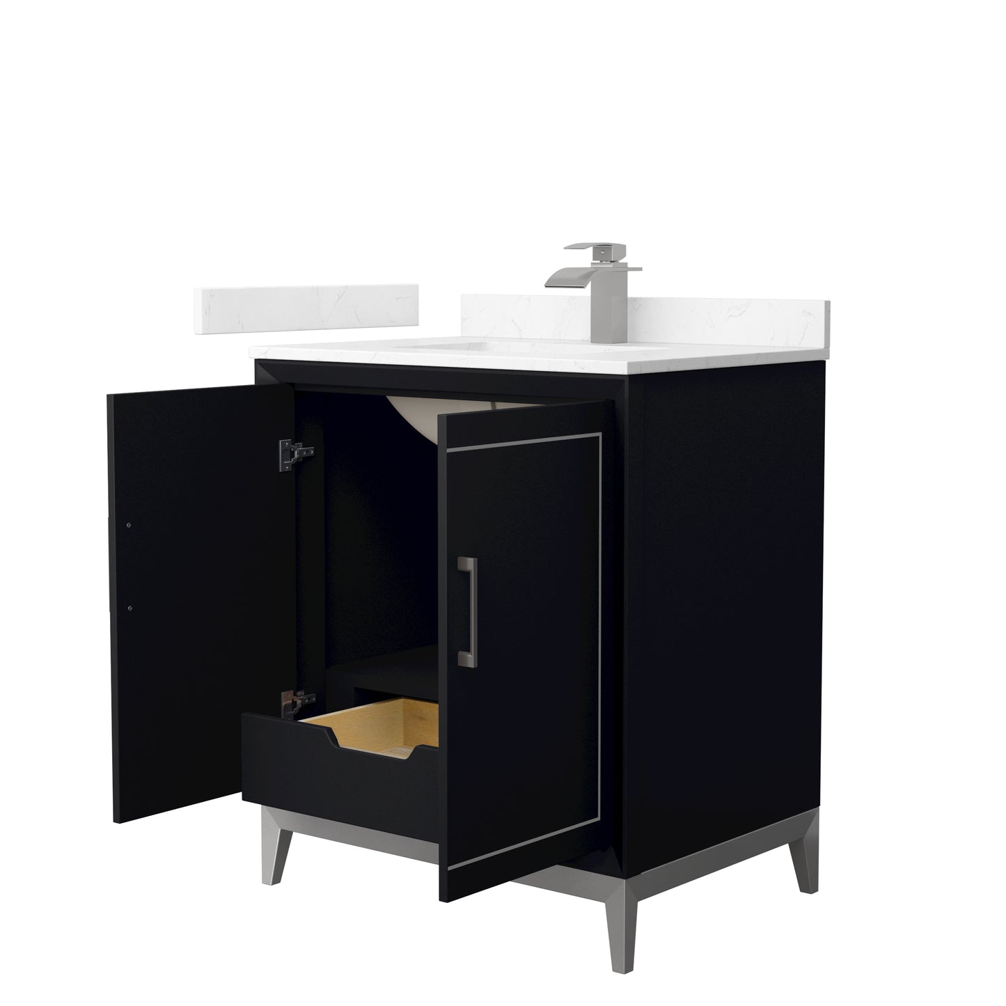Marlena 30 " Single Vanity in Black, Carrara  Marble Top, Sink, Nickel Trim