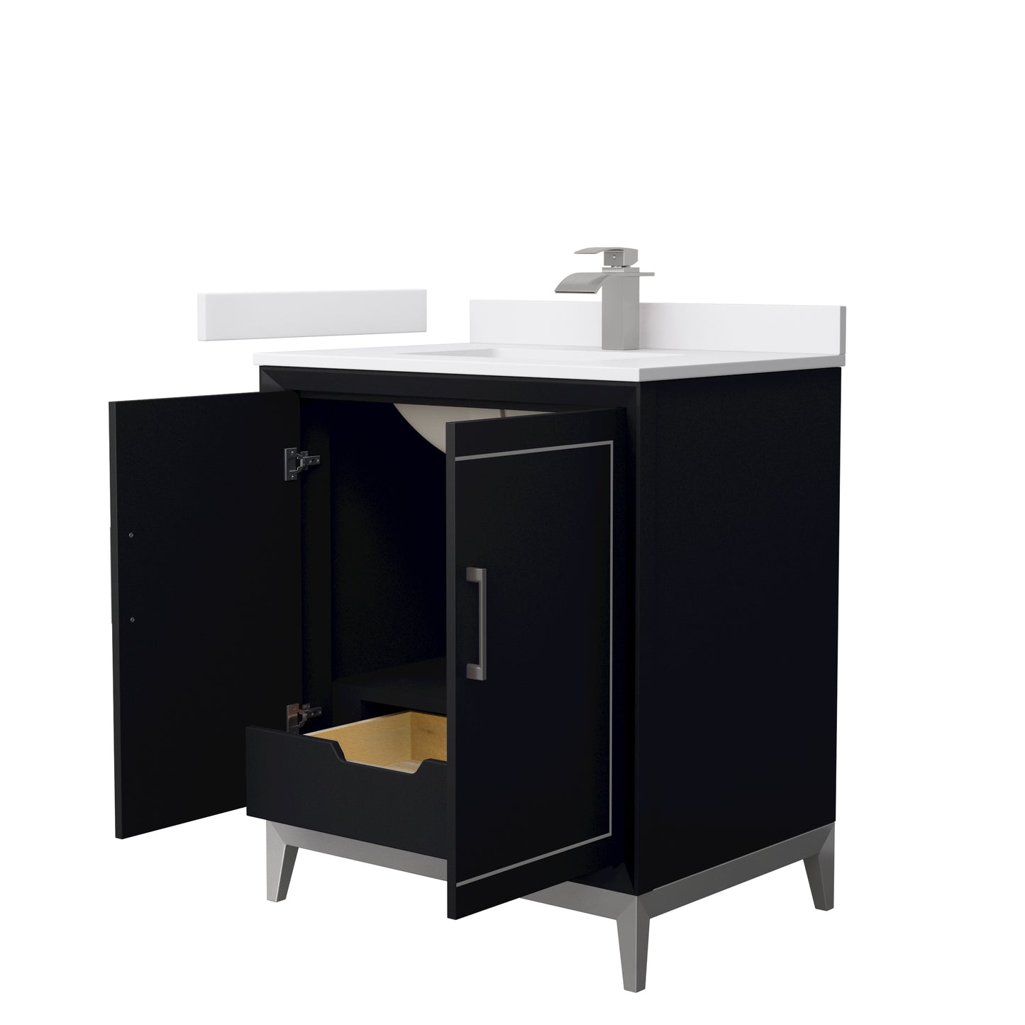 Marlena 30 " Single Vanity in Black, White  Marble Top, Sink, Nickel Trim
