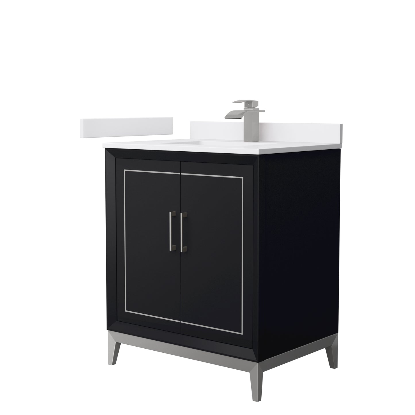 Marlena 30 " Single Vanity in Black, White  Marble Top, Sink, Nickel Trim