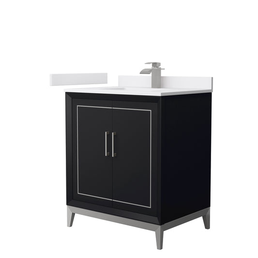 Marlena 30 " Single Vanity in Black, White  Marble Top, Sink, Nickel Trim