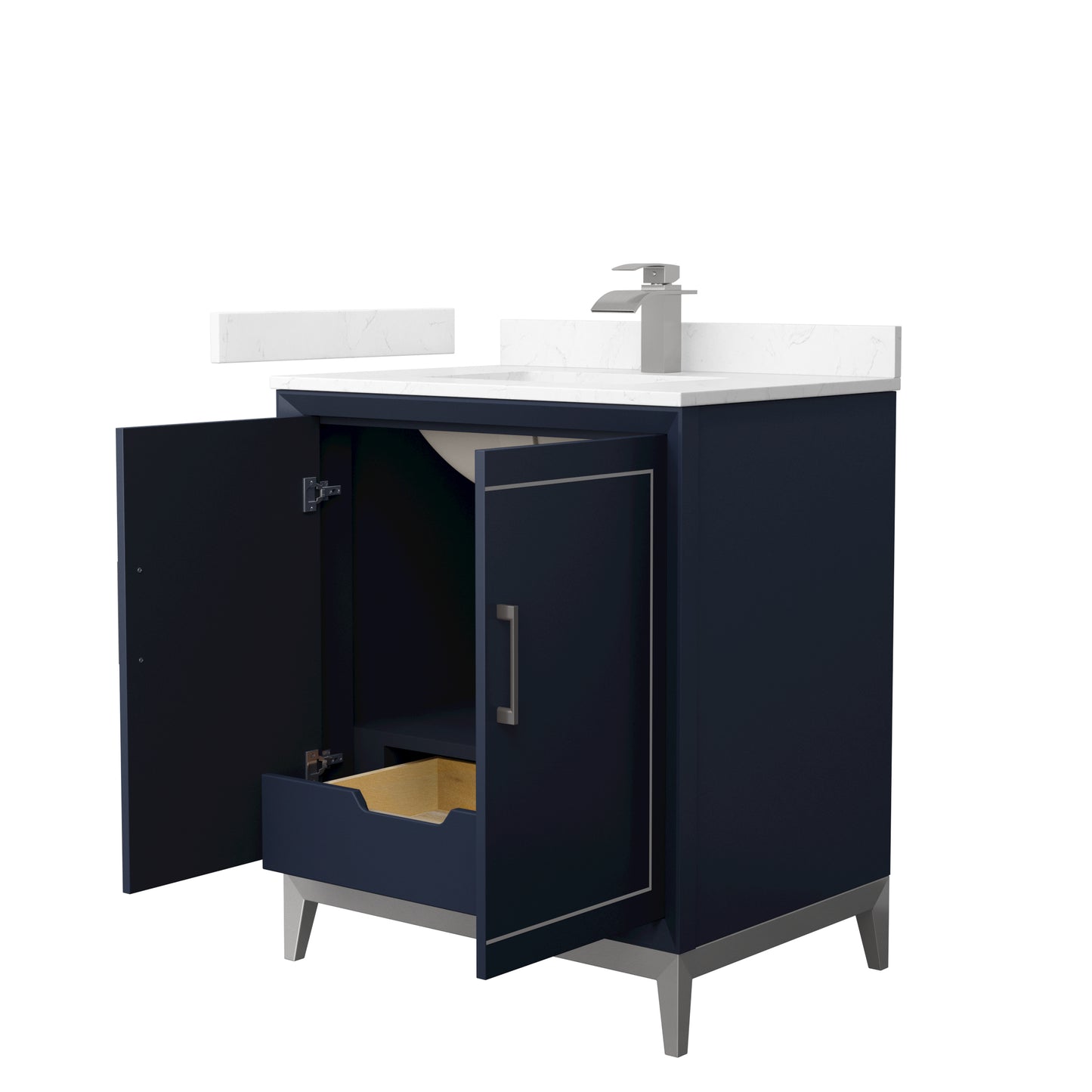 Marlena 30 " Single Vanity in Dark Blue, Carrara  Marble Top, Sink, Nickel Trim