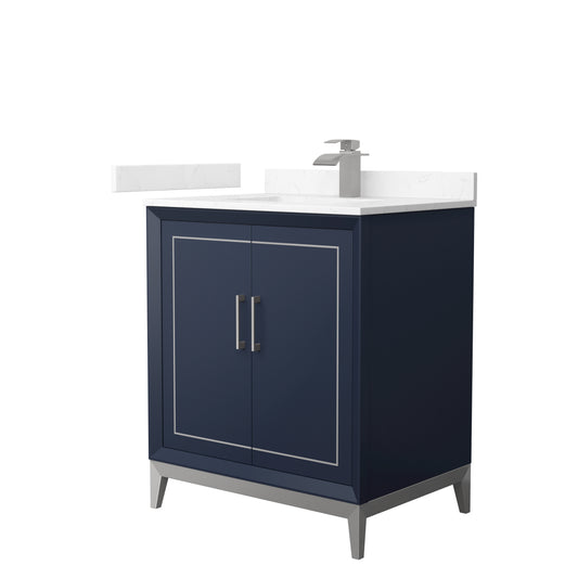Marlena 30 " Single Vanity in Dark Blue, Carrara  Marble Top, Sink, Nickel Trim