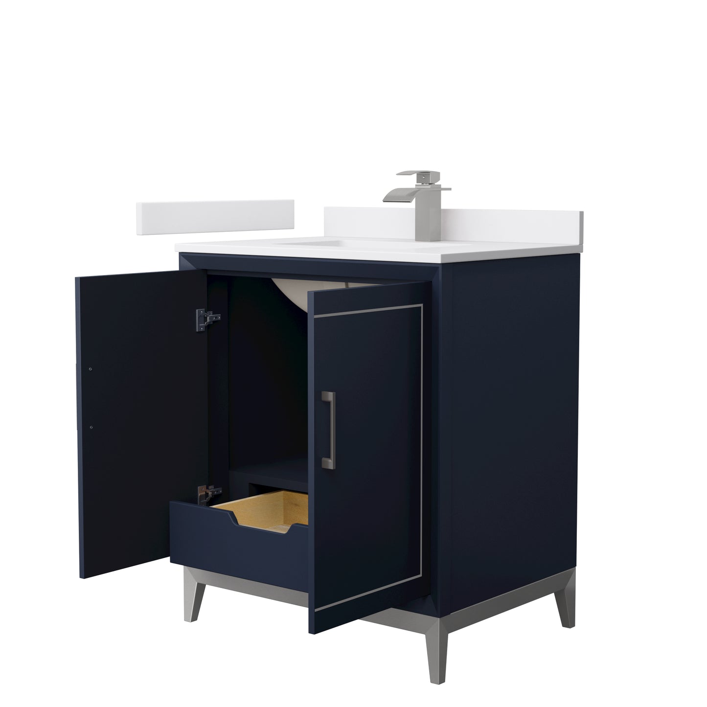 Marlena 30 " Single Vanity in Dark Blue, White  Marble Top, Sink, Nickel Trim