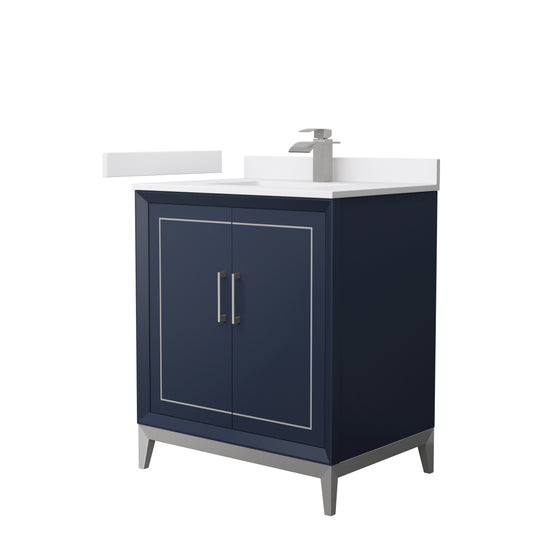 Marlena 30 " Single Vanity in Dark Blue, White  Marble Top, Sink, Nickel Trim