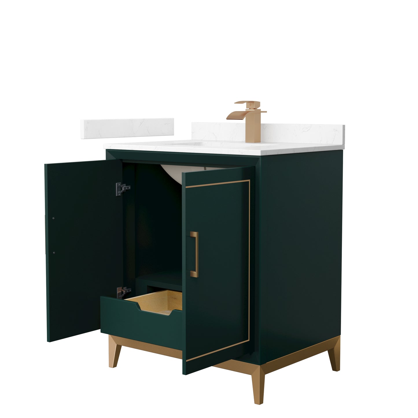 Marlena 30 " Single Vanity in Green, Carrara  Marble Top, Sink, Bronze Trim
