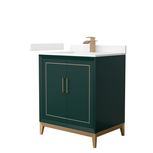 Marlena 30 " Single Vanity in Green, Carrara  Marble Top, Sink, Bronze Trim