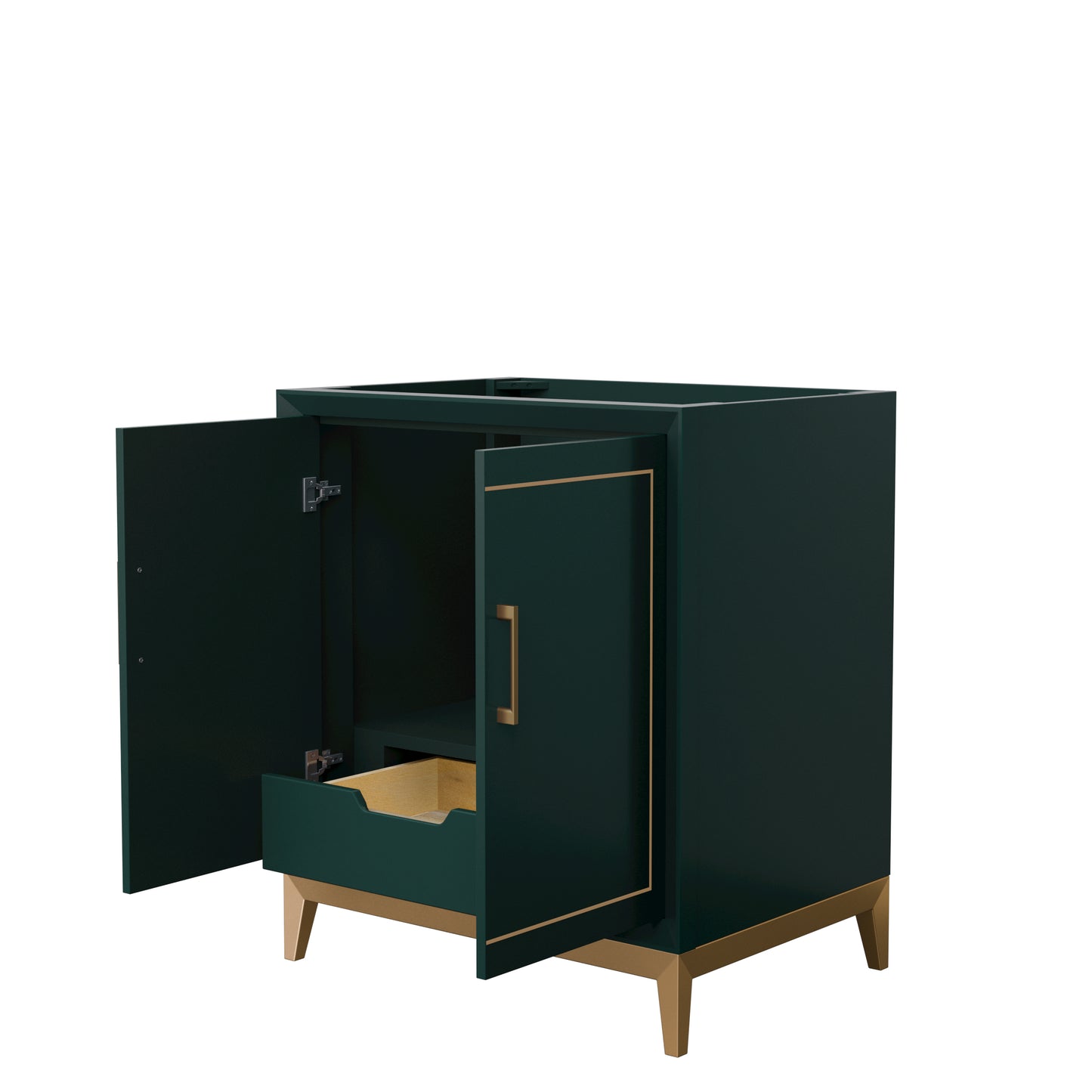 Marlena 30 Inch Single Vanity in Green, No Top, No Sink, Satin Bronze Trim