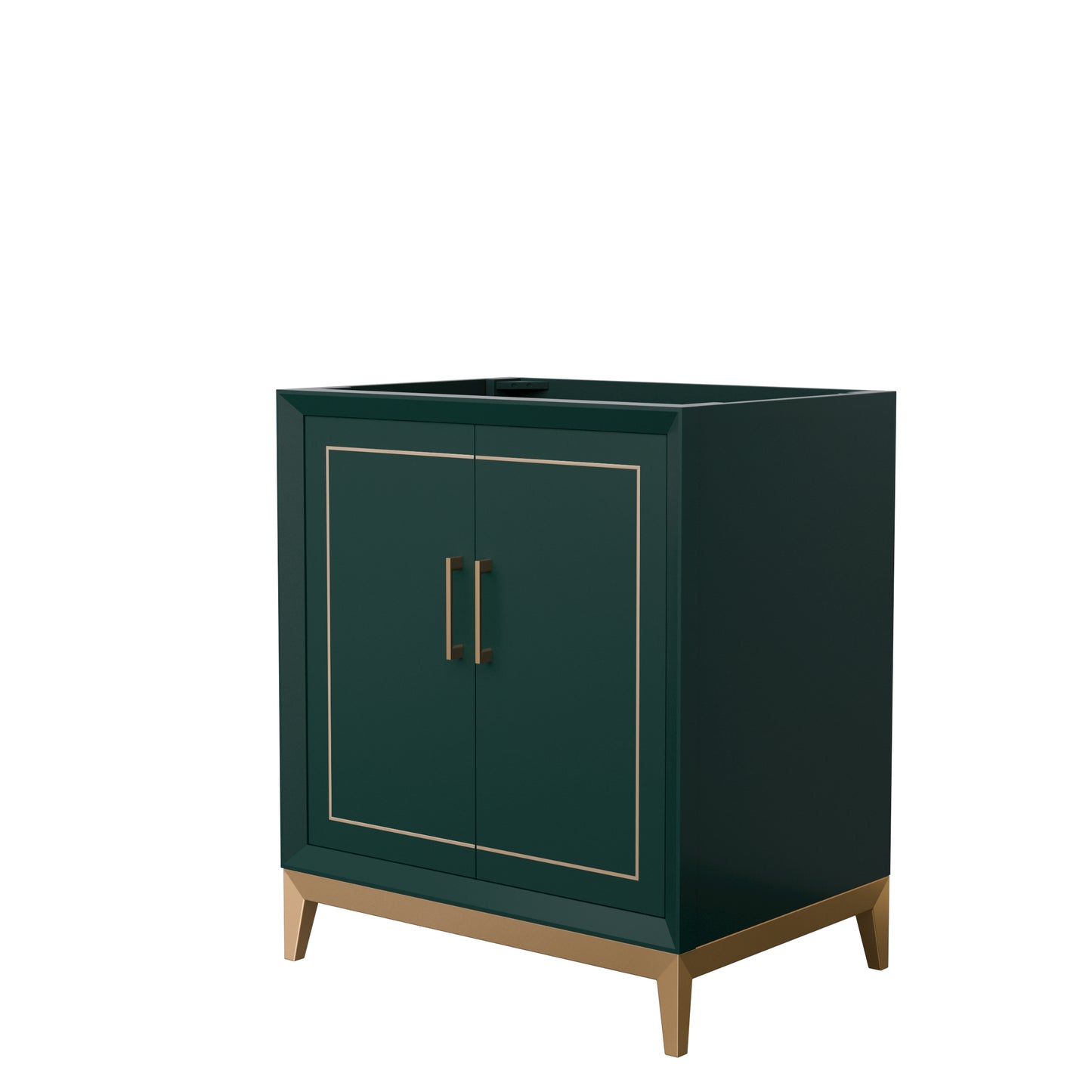 Marlena 30 Inch Single Vanity in Green, No Top, No Sink, Satin Bronze Trim