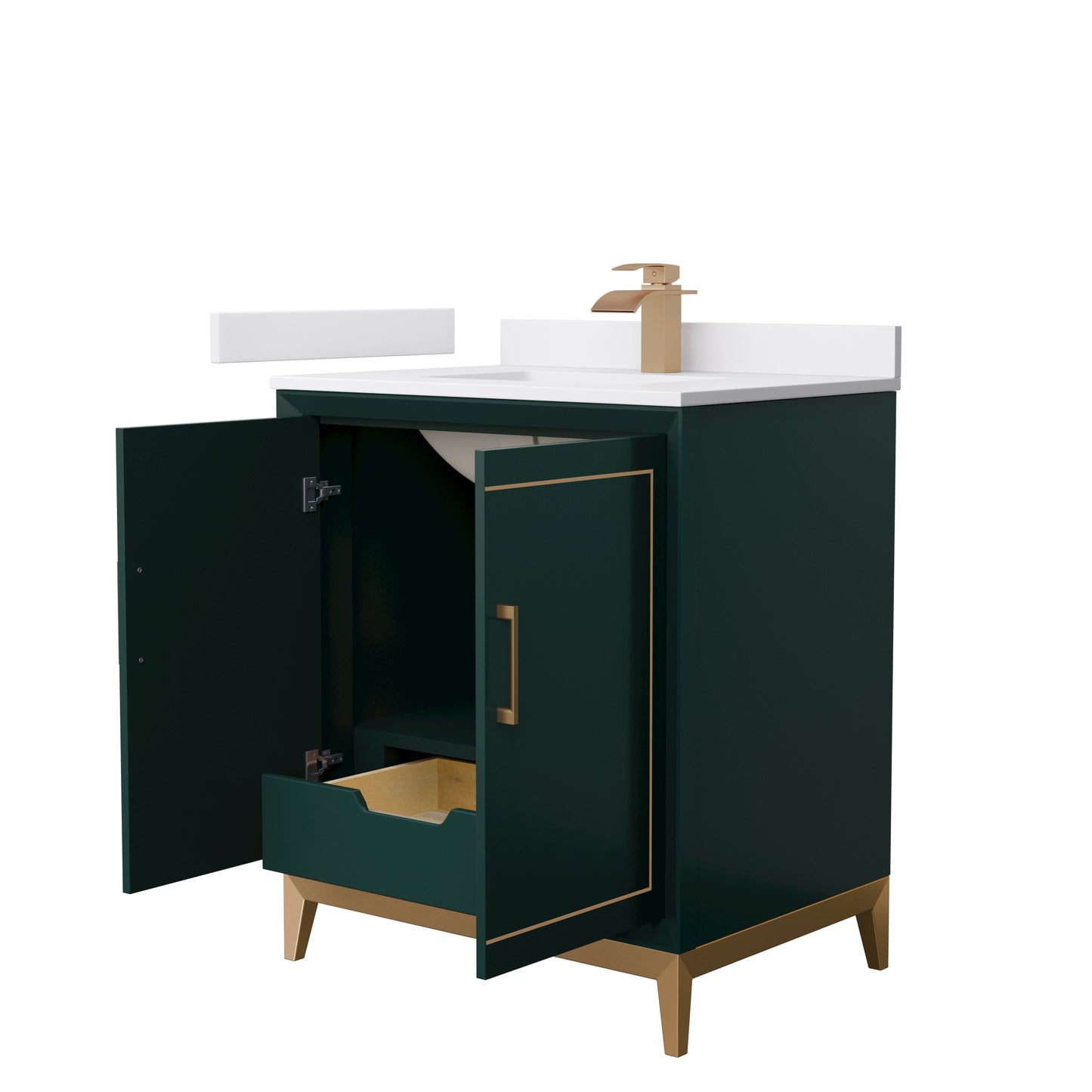 Marlena 30 " Single Vanity in Green, White  Marble Top, Sink, Bronze Trim
