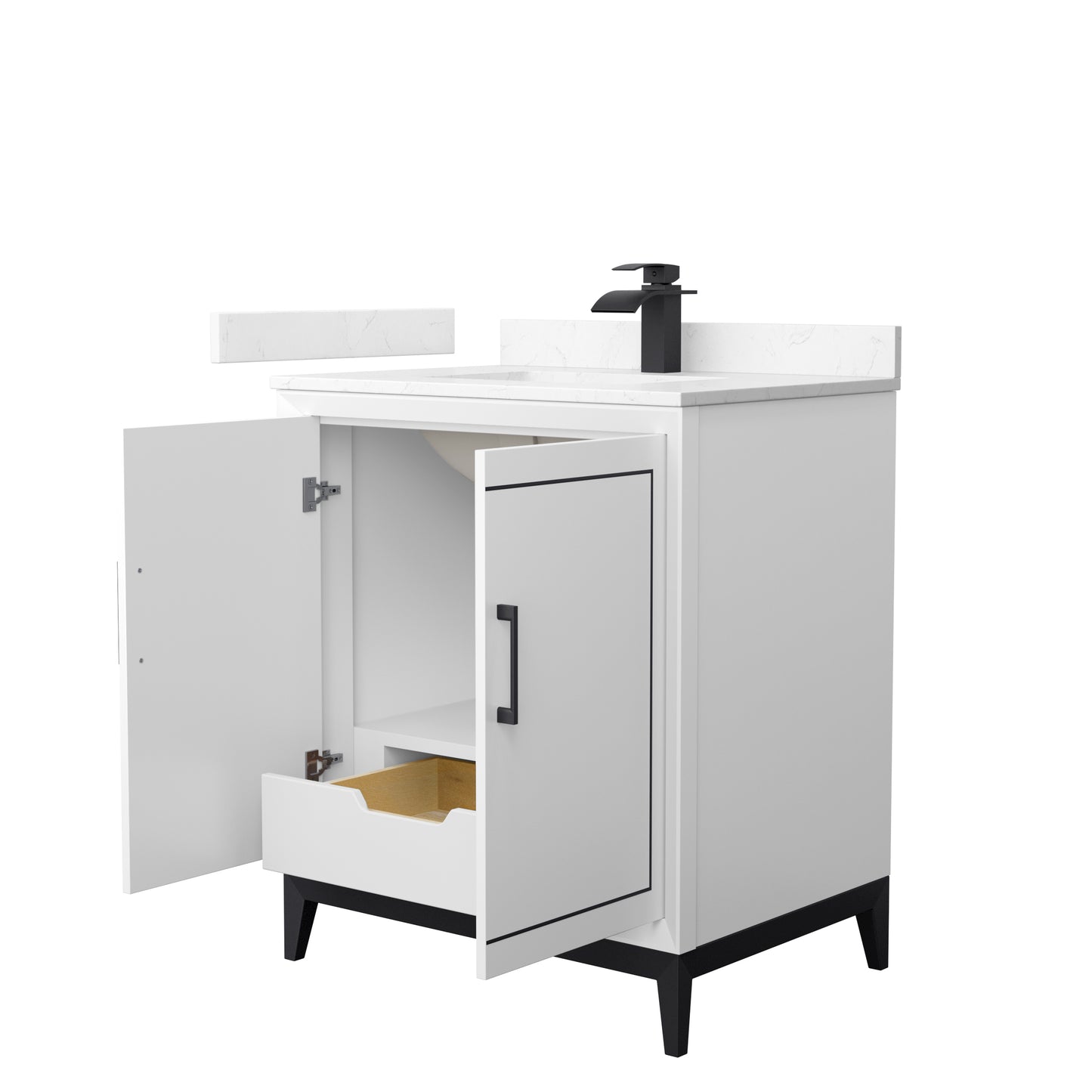 Marlena 30 " Single Vanity in White, Carrara  Marble Top, Sink, Black Trim