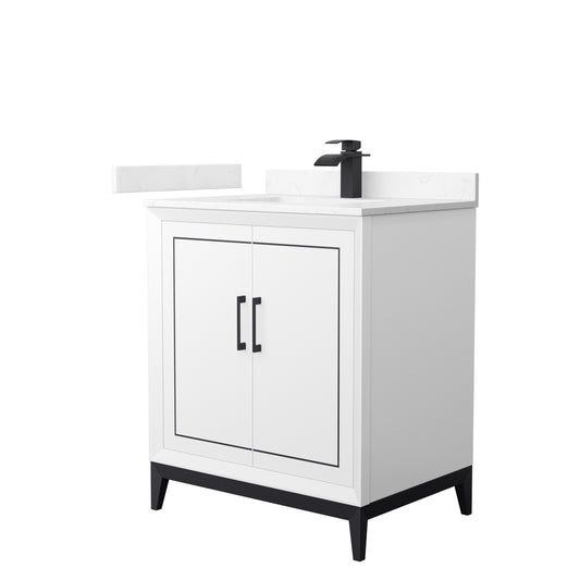 Marlena 30 " Single Vanity in White, Carrara  Marble Top, Sink, Black Trim