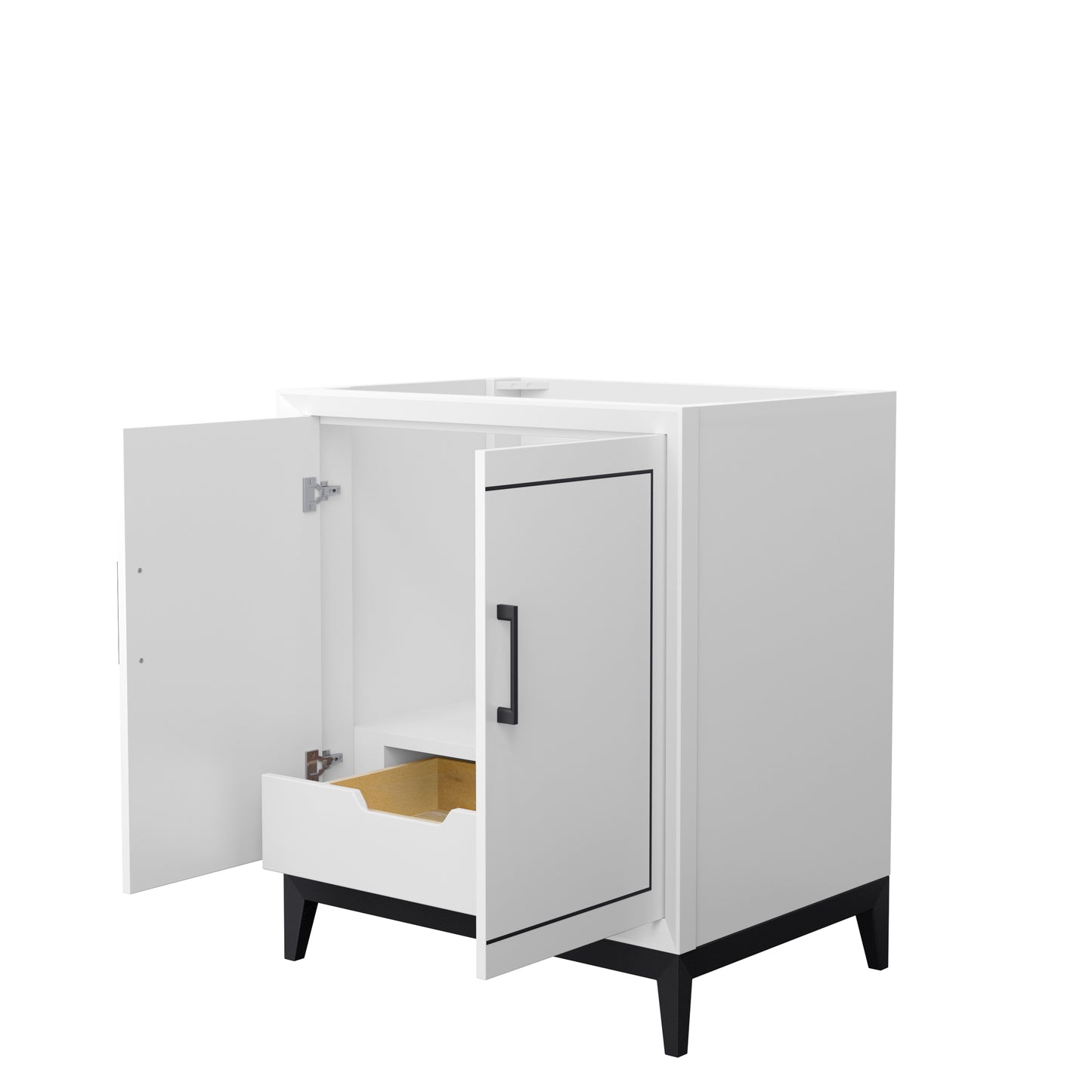 Marlena 30 Inch Single Vanity in White, No Top, No Sink, Matte Black Trim