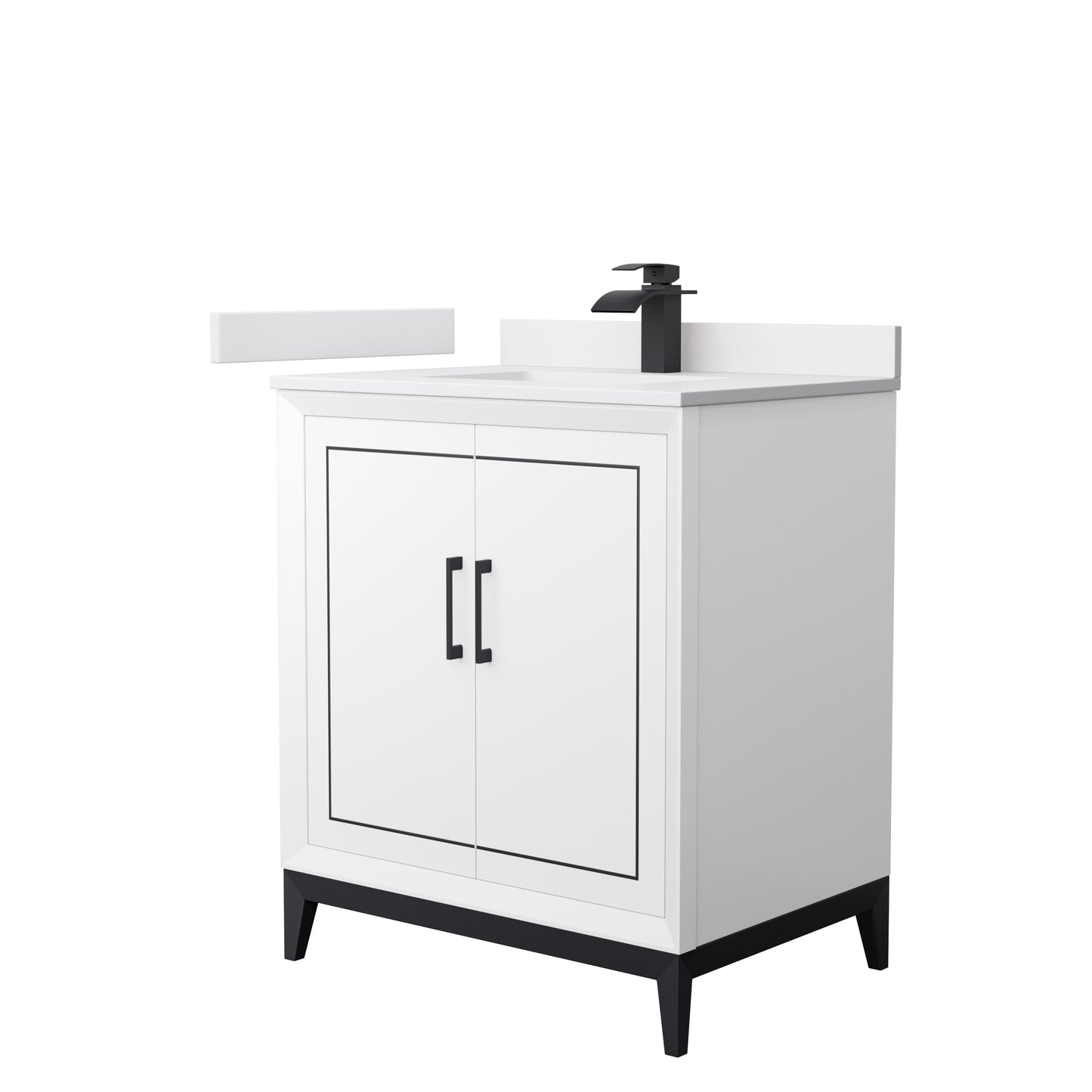 Marlena 30 " Single Vanity in White, White  Marble Top, Sink, Black Trim