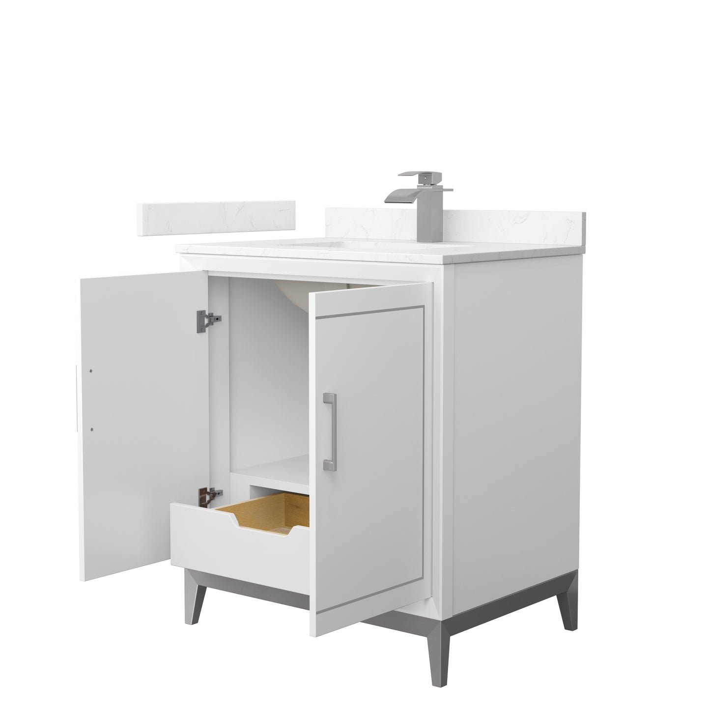 Marlena 30 " Single Vanity in White, Carrara  Marble Top, Sink, Nickel Trim