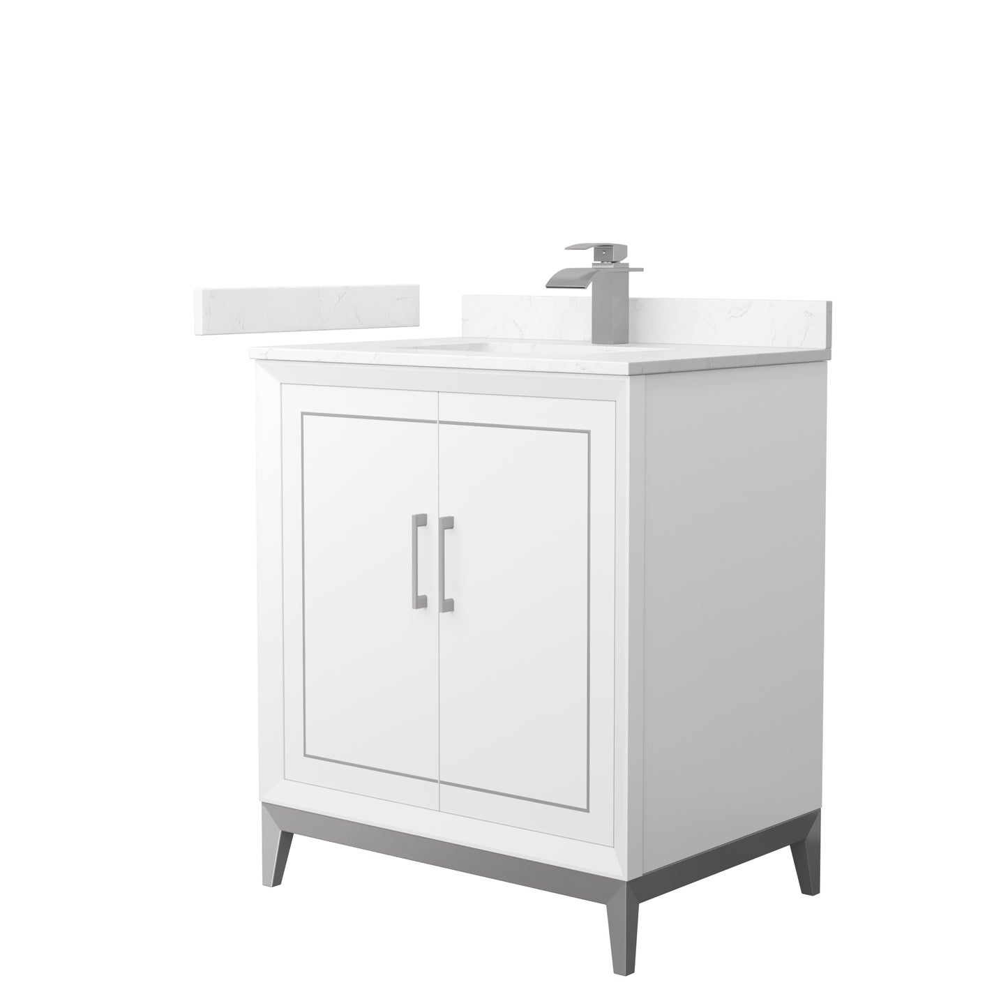 Marlena 30 " Single Vanity in White, Carrara  Marble Top, Sink, Nickel Trim
