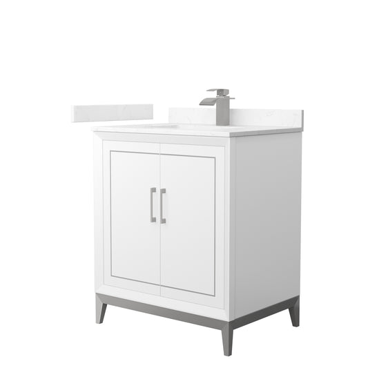 Marlena 30 " Single Vanity in White, Carrara  Marble Top, Sink, Nickel Trim