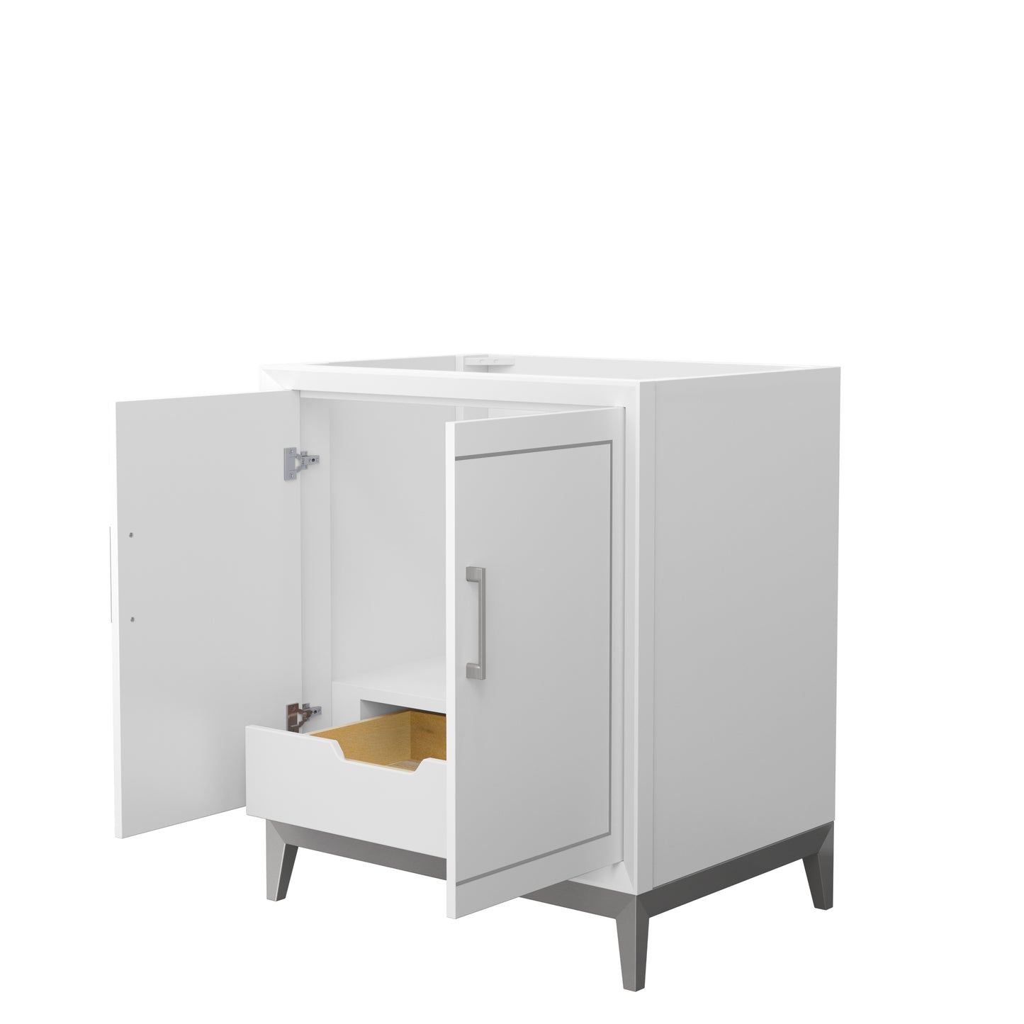 Marlena 30 Inch Single Vanity in White, No Top, No Sink, Brushed Nickel Trim