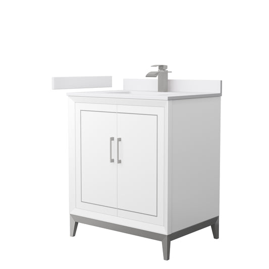 Marlena 30 " Single Vanity in White, White  Marble Top, Sink, Nickel Trim