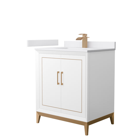 Marlena 30 " Single Vanity in White, White  Marble Top, Sink, Bronze Trim