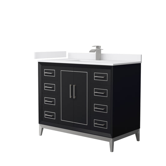 Marlena 42 " Single Vanity in Black, White  Marble Top, Sink, Nickel Trim