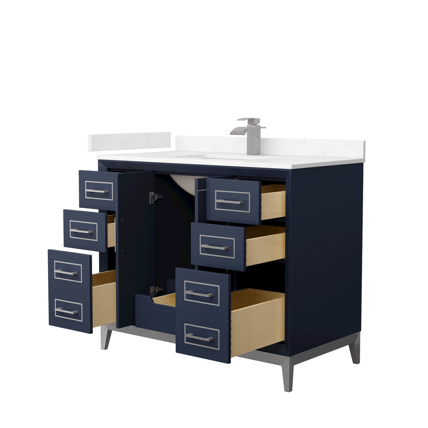 Marlena 42 " Single Vanity in Dark Blue, Carrara  Marble Top, Sink, Nickel Trim