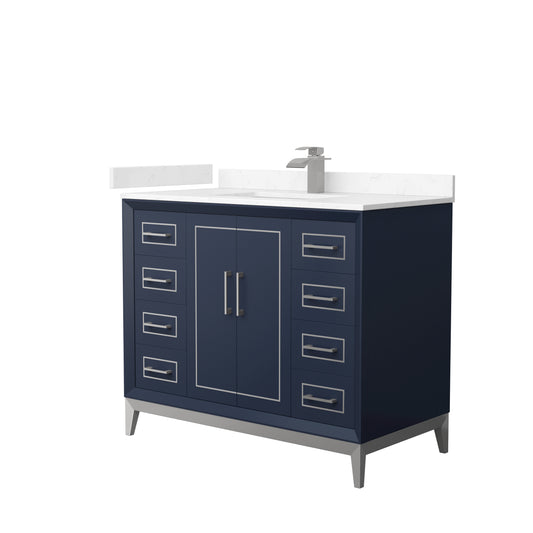 Marlena 42 " Single Vanity in Dark Blue, Carrara  Marble Top, Sink, Nickel Trim