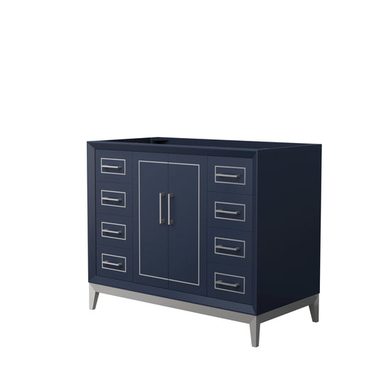 Marlena 42 Inch Single Vanity in Dark Blue, No Top, No Sink, Brushed Nickel Trim