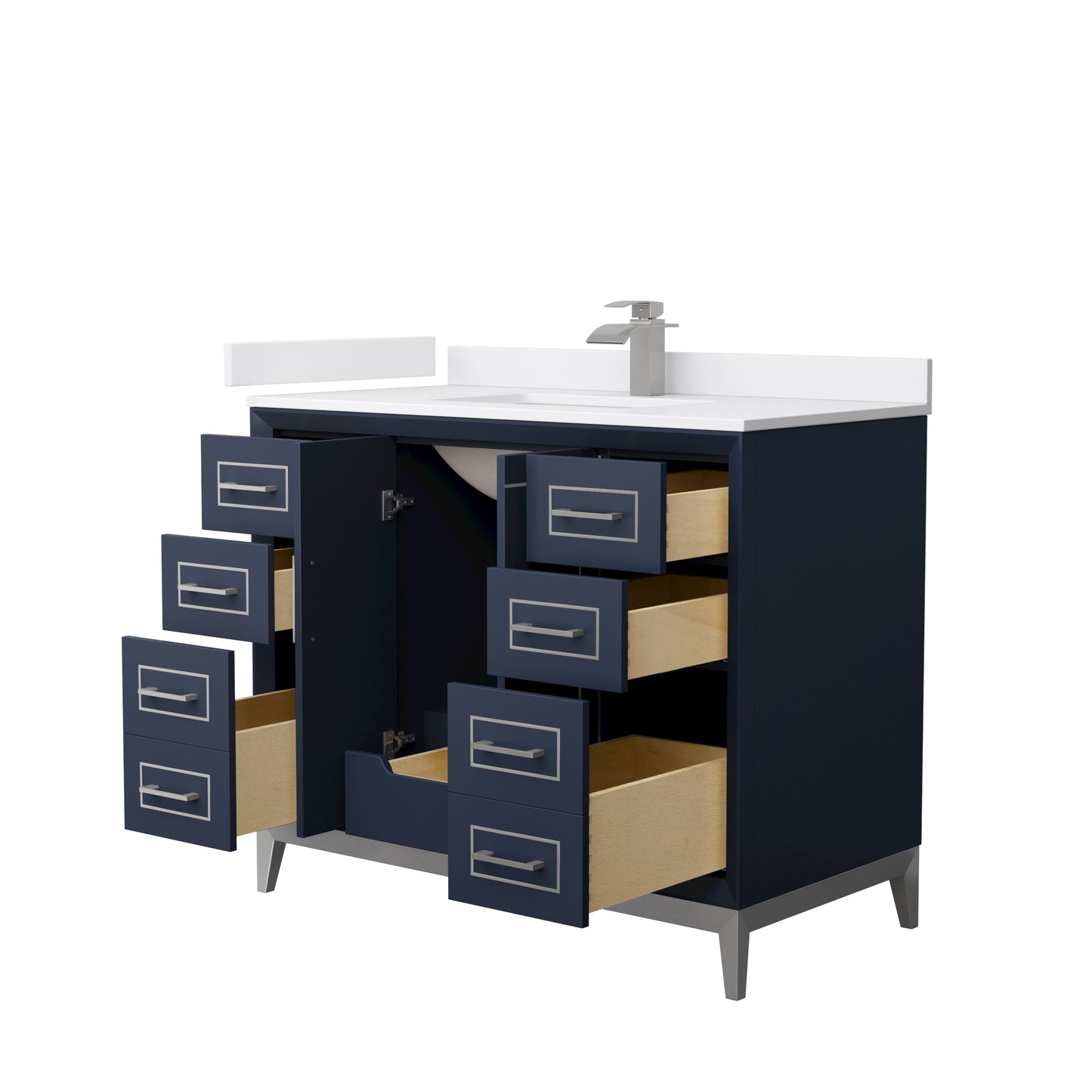 Marlena 42 " Single Vanity in Dark Blue, White  Marble Top, Sink, Nickel Trim