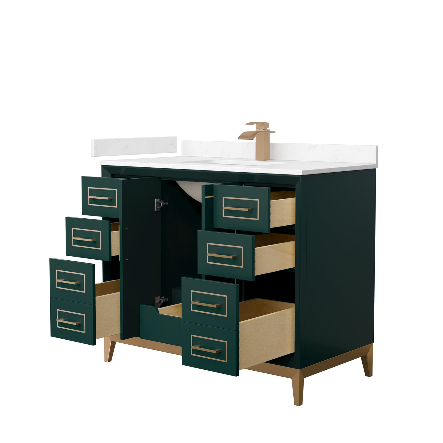Marlena 42 " Single Vanity in Green, Carrara  Marble Top, Sink, Bronze Trim