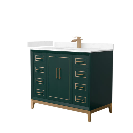 Marlena 42 " Single Vanity in Green, Carrara  Marble Top, Sink, Bronze Trim