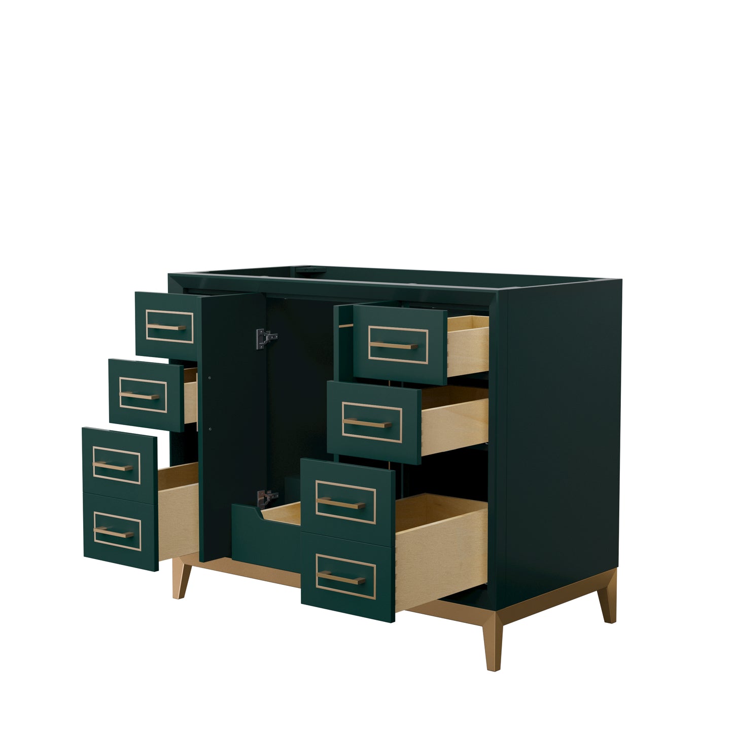 Marlena 42 Inch Single Vanity in Green, No Top, No Sink, Satin Bronze Trim