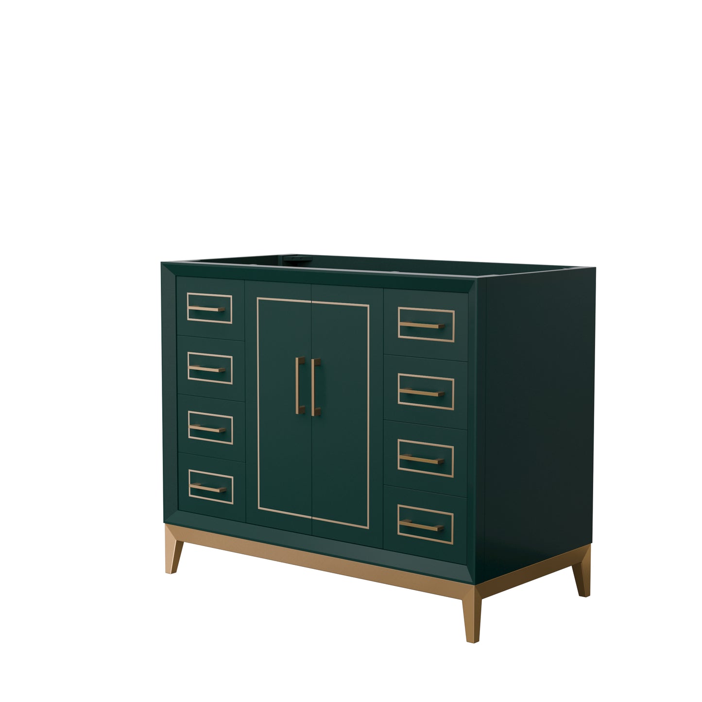 Marlena 42 Inch Single Vanity in Green, No Top, No Sink, Satin Bronze Trim