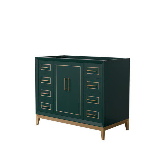 Marlena 42 Inch Single Vanity in Green, No Top, No Sink, Satin Bronze Trim
