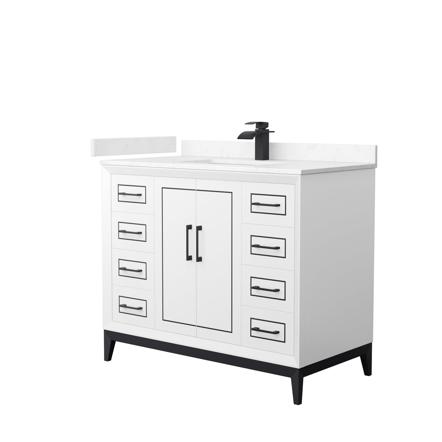 Marlena 42 " Single Vanity in White, Carrara  Marble Top, Sink, Black Trim
