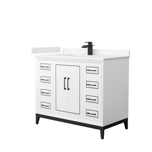 Marlena 42 " Single Vanity in White, Carrara  Marble Top, Sink, Black Trim