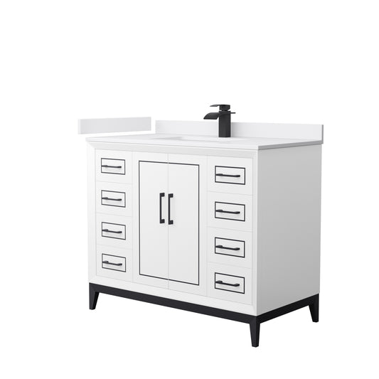 Marlena 42 " Single Vanity in White, White  Marble Top, Sink, Black Trim