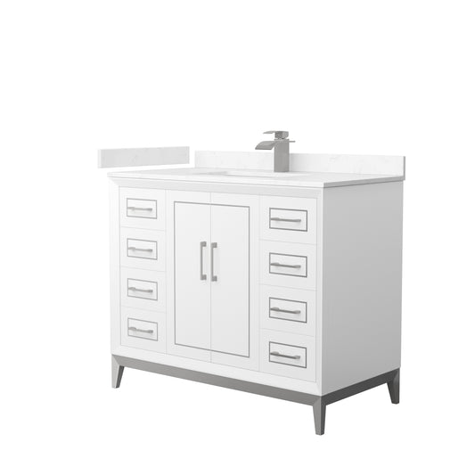 Marlena 42 " Single Vanity in White, Carrara  Marble Top, Sink, Nickel Trim